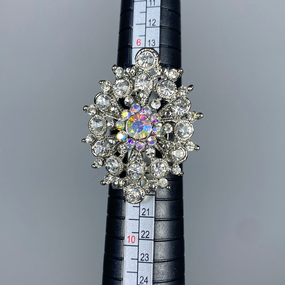 Silver And Ab Crystal Statement Ring - image 5